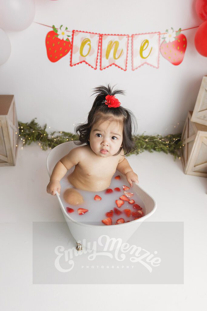 milk and strawberries baby tub
