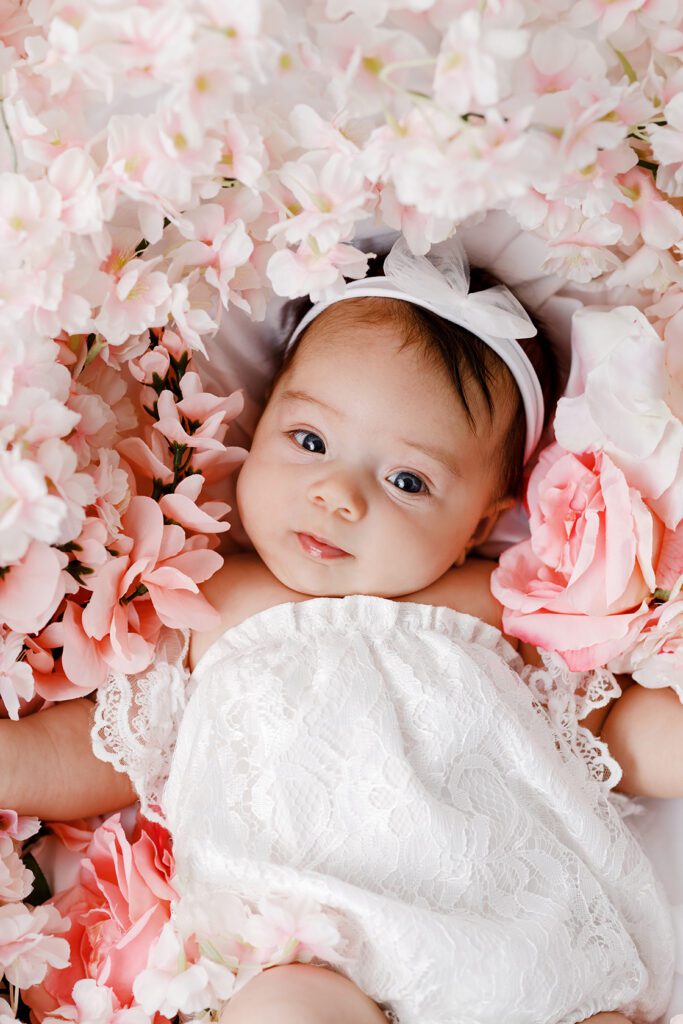 beautiful baby girl in flowers
