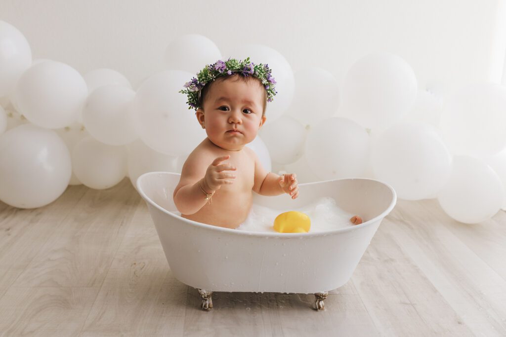 baby girl in tub